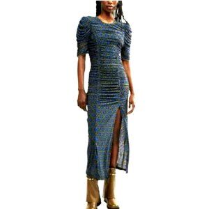 Free People Briella Ruched Mesh Midi Dress Size XS NWT